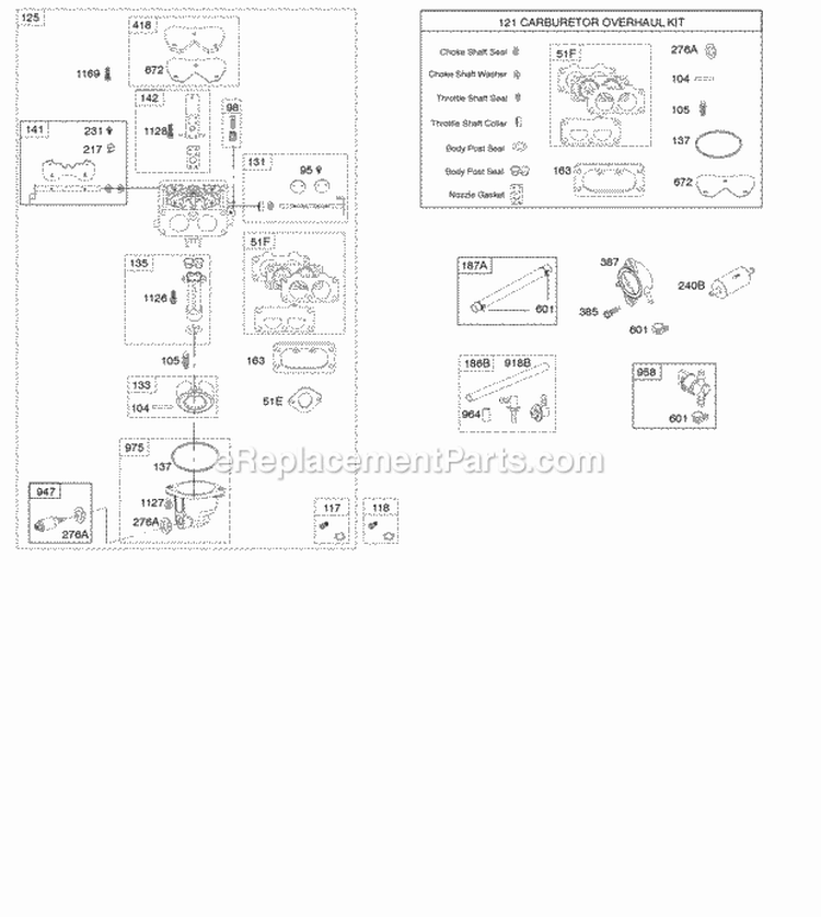 Carburetor Overhaul Kit Carburetor Fuel Supply Diagram and Parts List for 49M977-0110-E1  Briggs and Stratton Engine